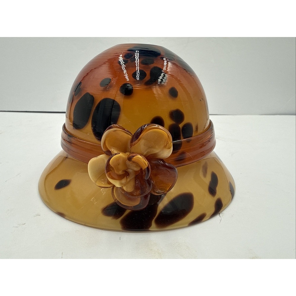 80's Margie's Garden "Flapper" Cloche Hand Blown Leopard Print Glass Hat Bowl